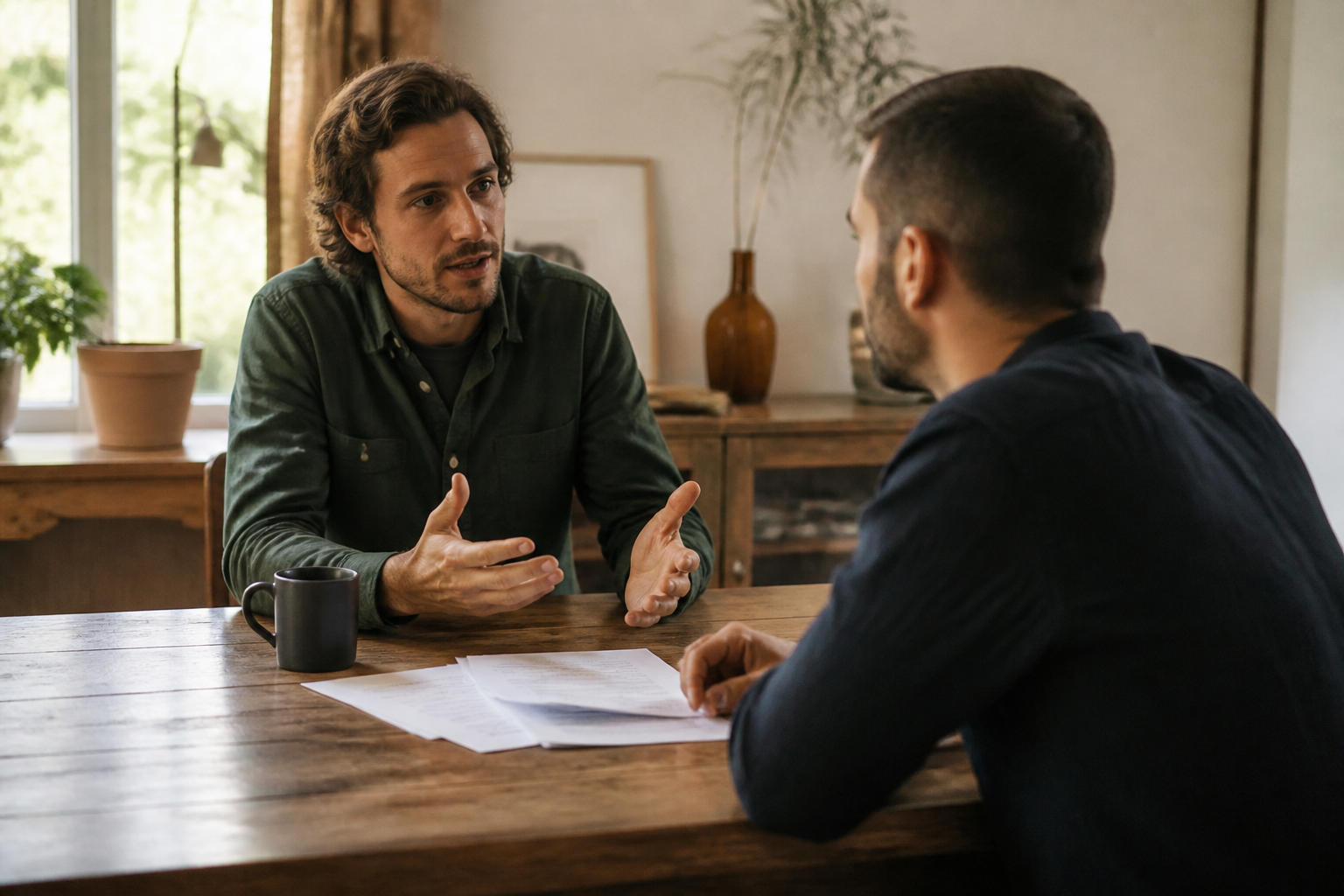 A relaxed one-on-one conversation between the veteran Realtor and a client