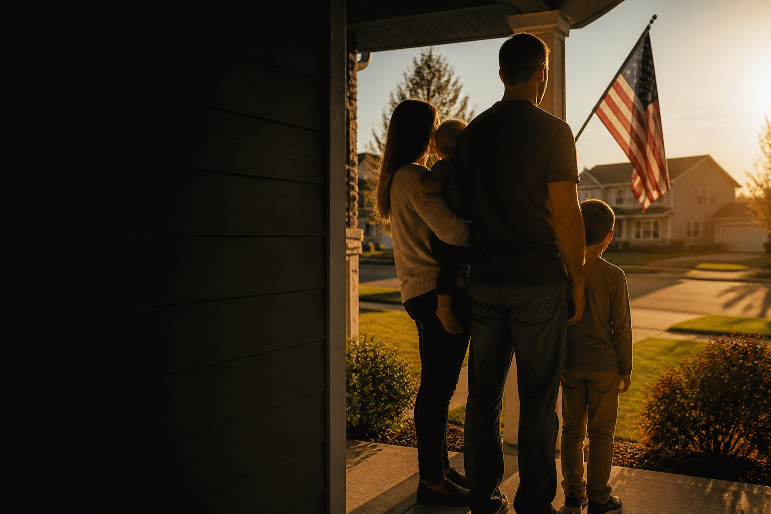 A veteran standing at the front door of a new home, keys in hand